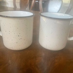 2 Vintage style White black coffee mugs cups